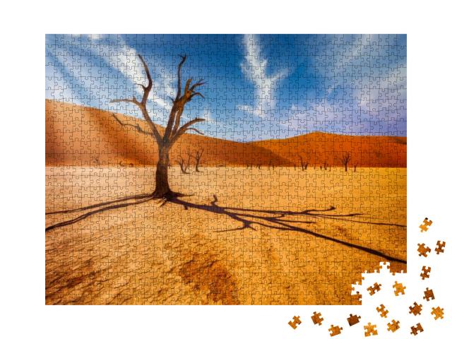 Lonely Tree in the Desert Against the Background of Orang... Jigsaw Puzzle with 1000 pieces