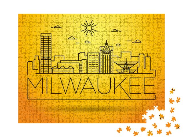 Minimal Milwaukee Linear City Skyline with Typographic De... Jigsaw Puzzle with 1000 pieces