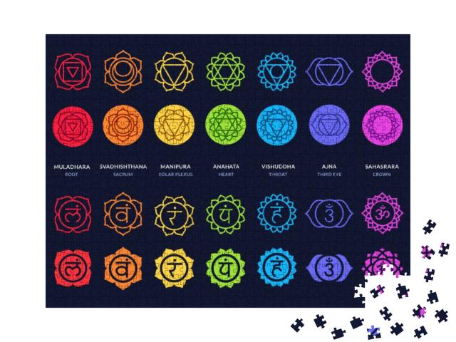 Chakra Symbols Set on Dark Background. Different Styles... Jigsaw Puzzle with 1000 pieces