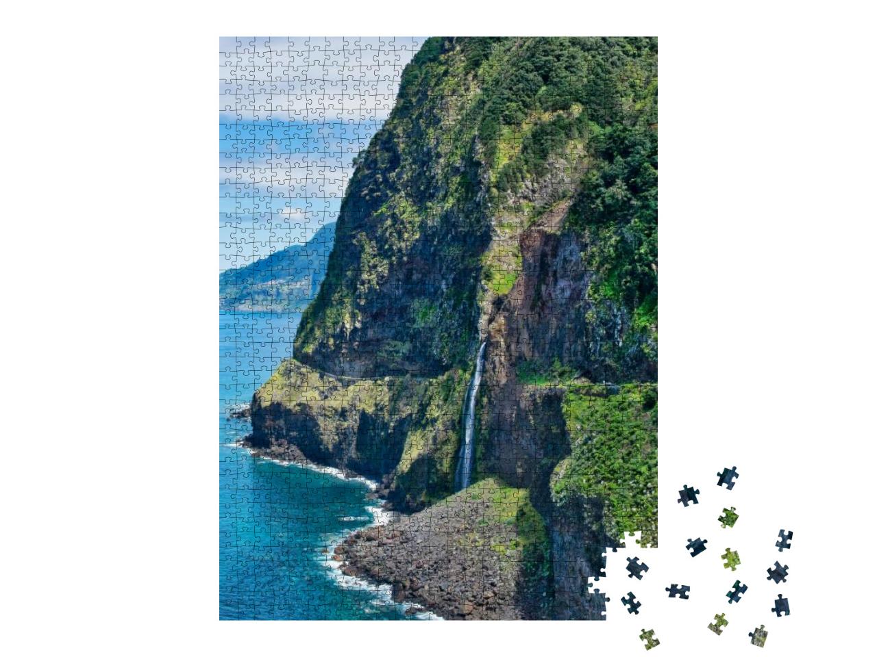 Beautiful Wild Coast View with Bridal Veil Falls Veu Da N... Jigsaw Puzzle with 1000 pieces