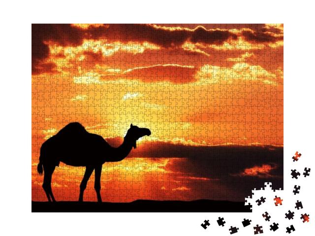 Illustration. African Landscape. Silhouette of a Camel Ag... Jigsaw Puzzle with 1000 pieces