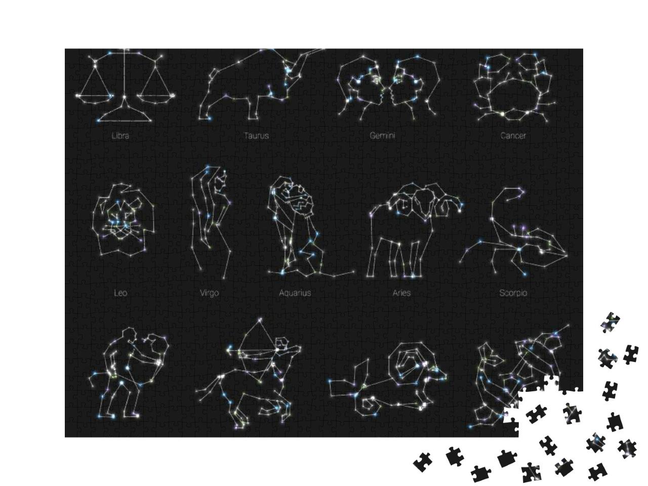 Horoscope, All Zodiac Animals in Constellation Forms with... Jigsaw Puzzle with 1000 pieces