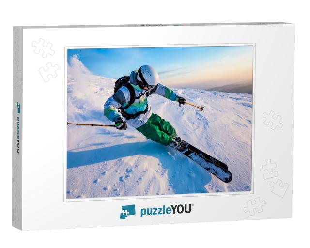 Good Skiing in the Snowy Mountains, Carpathians, Ukraine... Jigsaw Puzzle