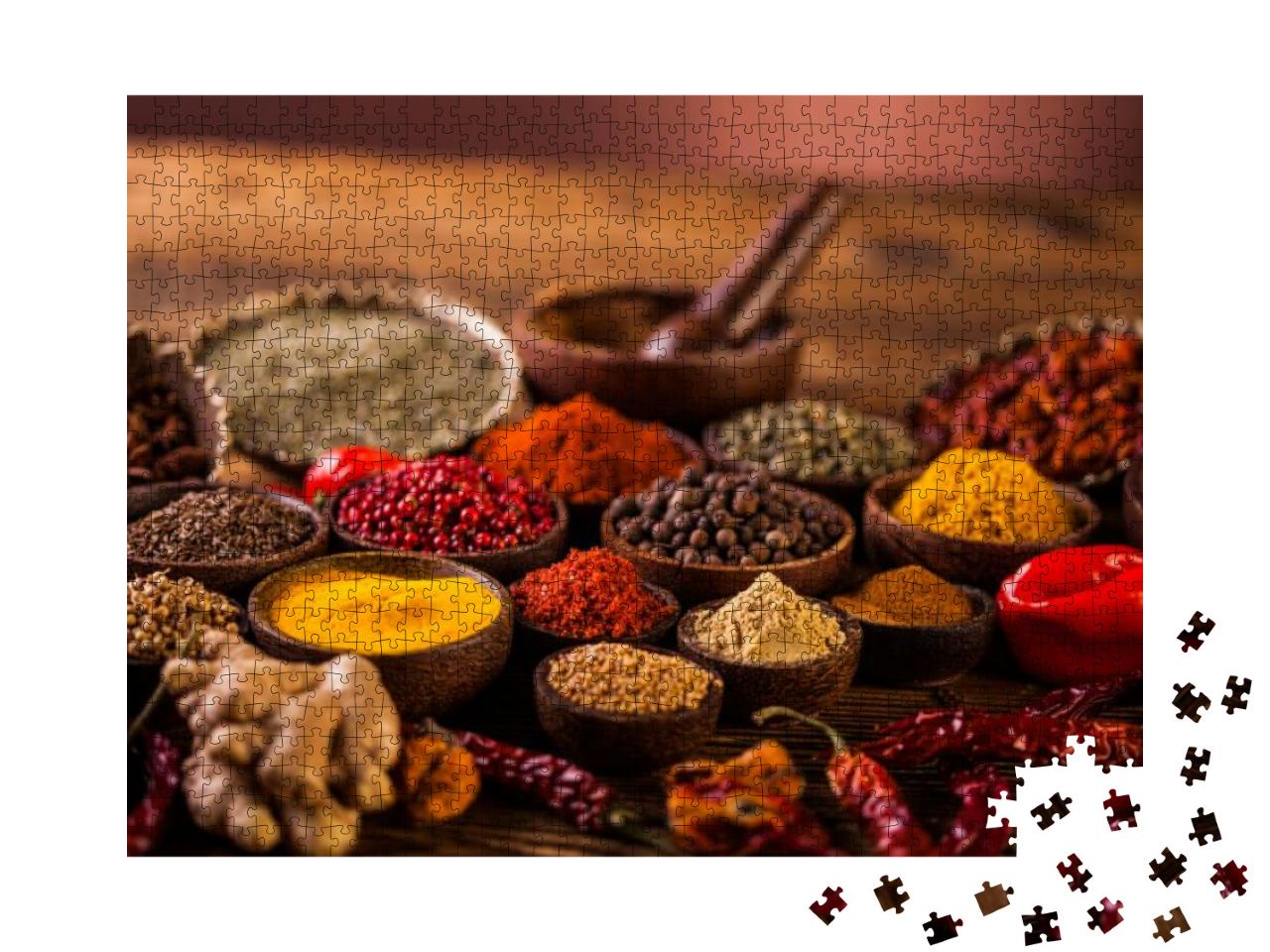 Wooden Table of Colorful Spices... Jigsaw Puzzle with 1000 pieces