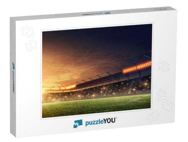 Night Soccer Stadium with Green Grass & Dramatic Sky... Jigsaw Puzzle