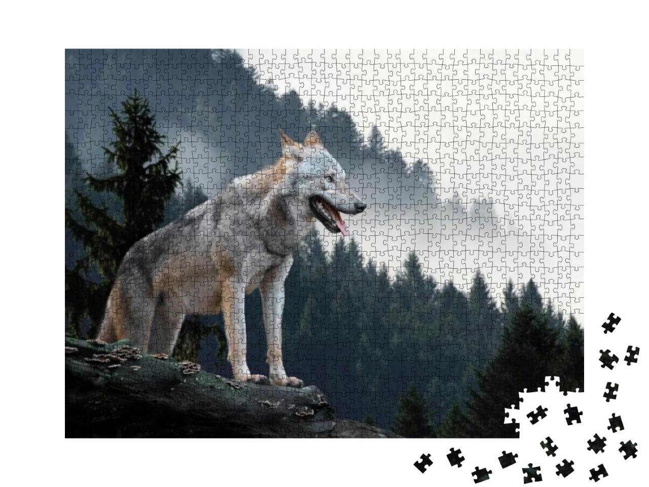 Timber Wolf Hunting in Mountain... Jigsaw Puzzle with 1000 pieces
