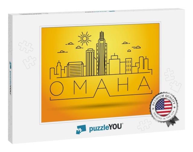Minimal Omaha Linear City Skyline with Typographic Design... Jigsaw Puzzle