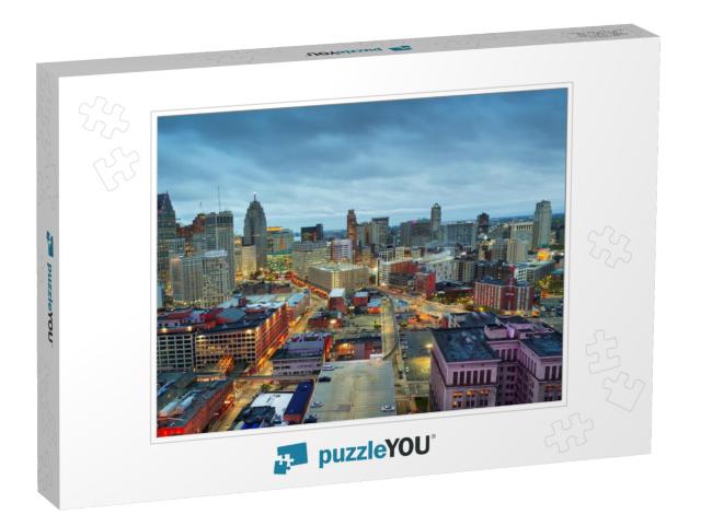 Detroit, Michigan, USA Downtown Skyline from Above At Dusk... Jigsaw Puzzle