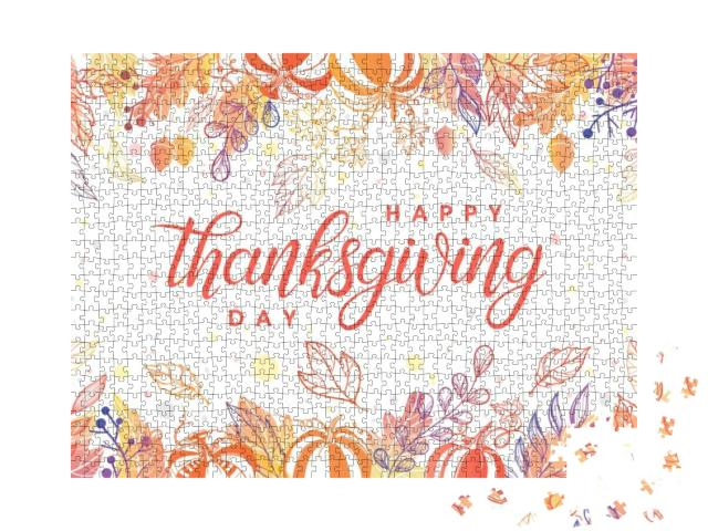 Thanksgiving Typography. Hand Drawn Lettering with Styliz... Jigsaw Puzzle with 1000 pieces