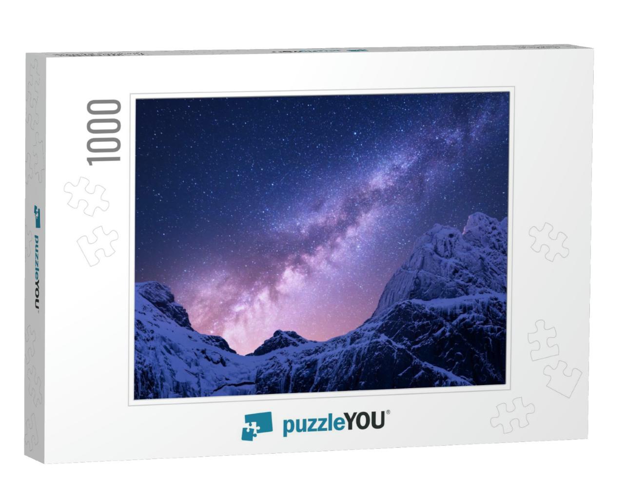 Milky Way Above Snowy Mountains. Space. Fantastic View wi... Jigsaw Puzzle with 1000 pieces