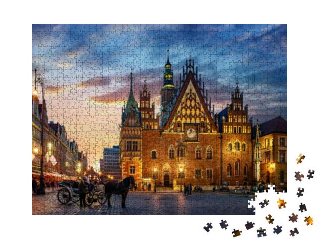 Wroclaw Central Market Square with Old Houses, Town Hall... Jigsaw Puzzle with 1000 pieces