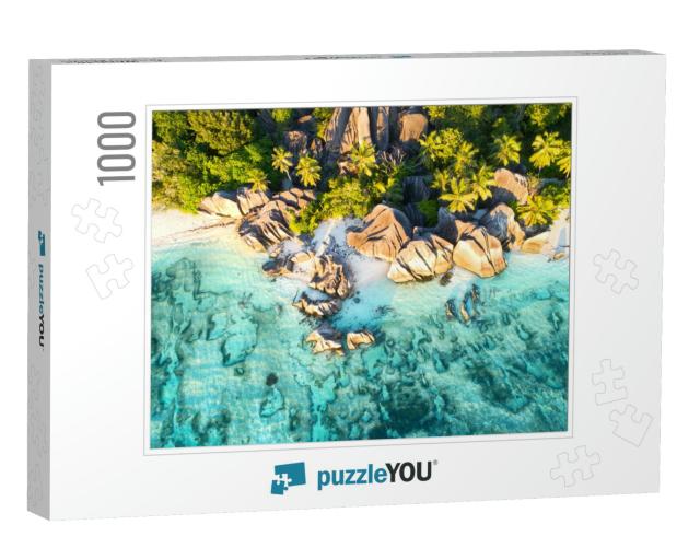 Sunset At Beautiful Anse Source D`Argent Beach At Seychel... Jigsaw Puzzle with 1000 pieces