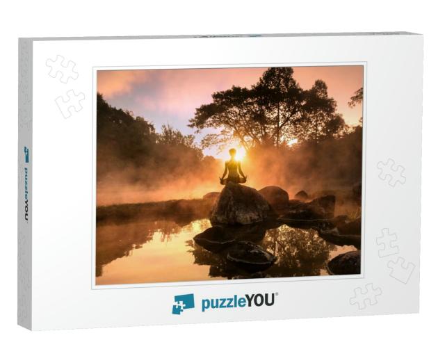 Young Woman Meditating by the Lake... Jigsaw Puzzle