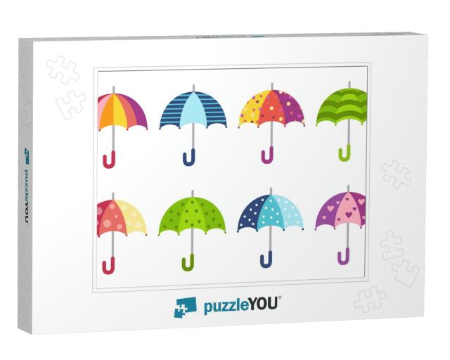 Colorful Cute Pattern Umbrellas Collection in Flat Style... Jigsaw Puzzle