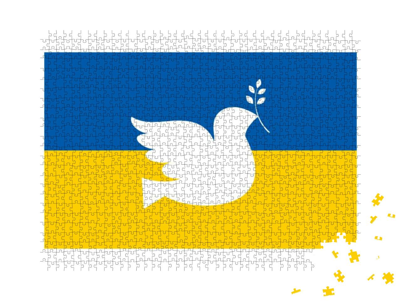 Flag of Ukraine with a Dove of Peace Illustration. Russia... Jigsaw Puzzle with 1000 pieces