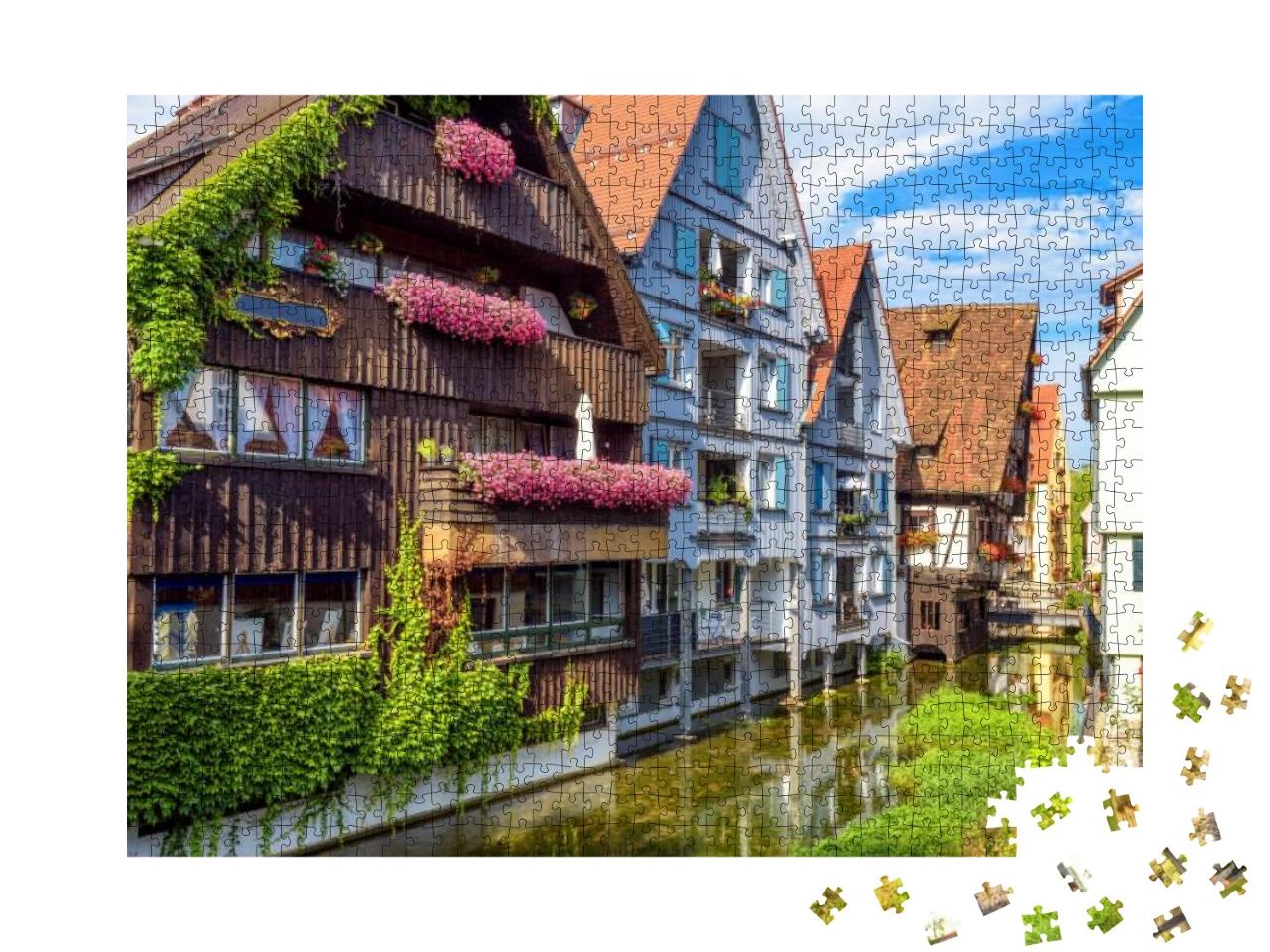 Vintage Street with Houses Decorated by Flowers in Old To... Jigsaw Puzzle with 1000 pieces