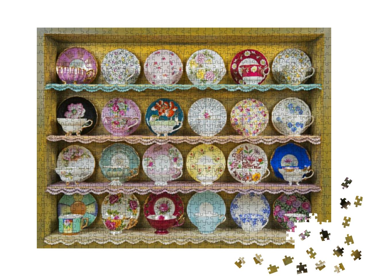 Vintage Tea Cups & Saucers Photo Collage Jigsaw Puzzle with 1000 pieces