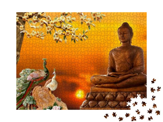 3D Buddha Background Wallpaper for Walls... Jigsaw Puzzle with 1000 pieces