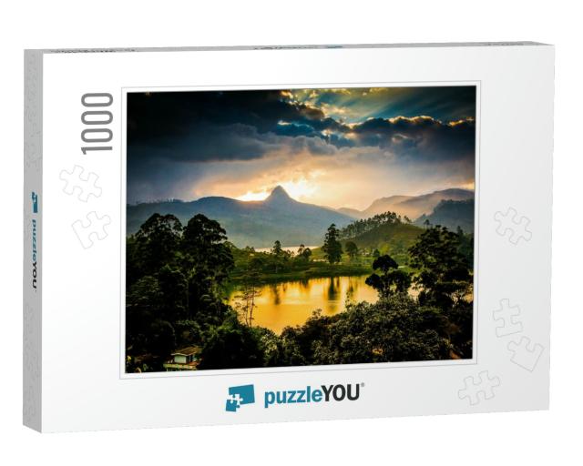 Panorama of the Tea Plantations At Sunset - Sri Pada Peak... Jigsaw Puzzle with 1000 pieces