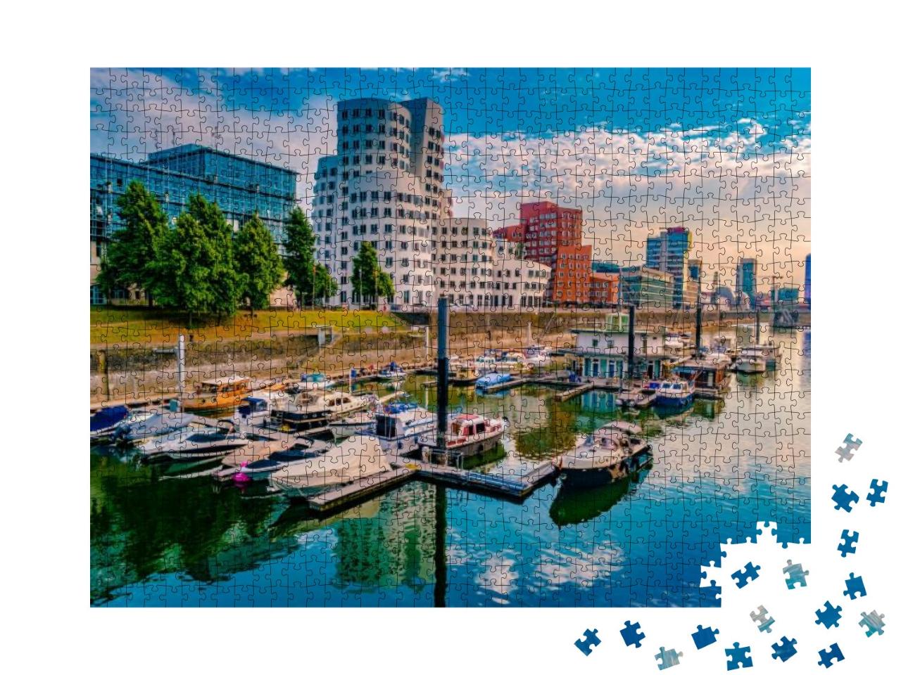 Looking At Media Harbor At Rhine-River in Dusseldorf in G... Jigsaw Puzzle with 1000 pieces