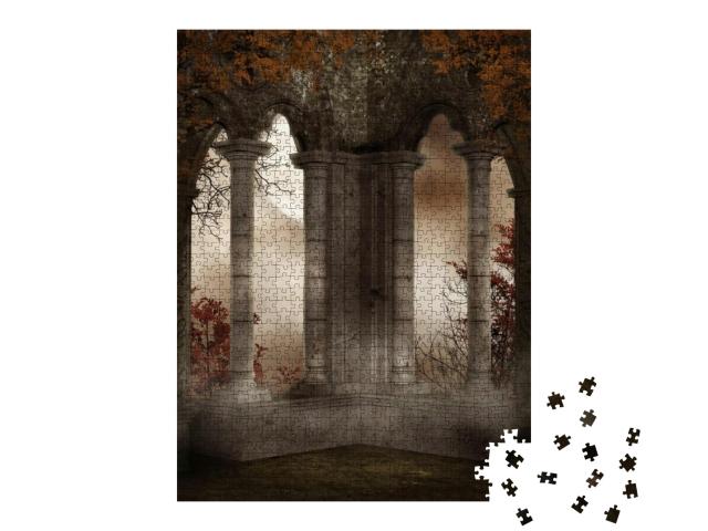 Castle Ruins with Red Vines & Leaves... Jigsaw Puzzle with 1000 pieces