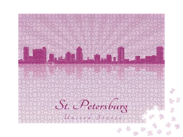 St Petersburg Skyline in Purple Radiant Orchid in Editabl... Jigsaw Puzzle with 1000 pieces