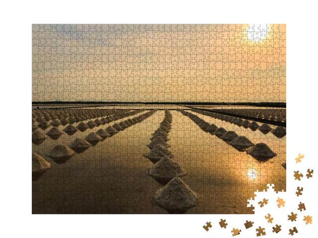 Beautiful Landscape During Sunset Time. Salt Farm in Thai... Jigsaw Puzzle with 1000 pieces