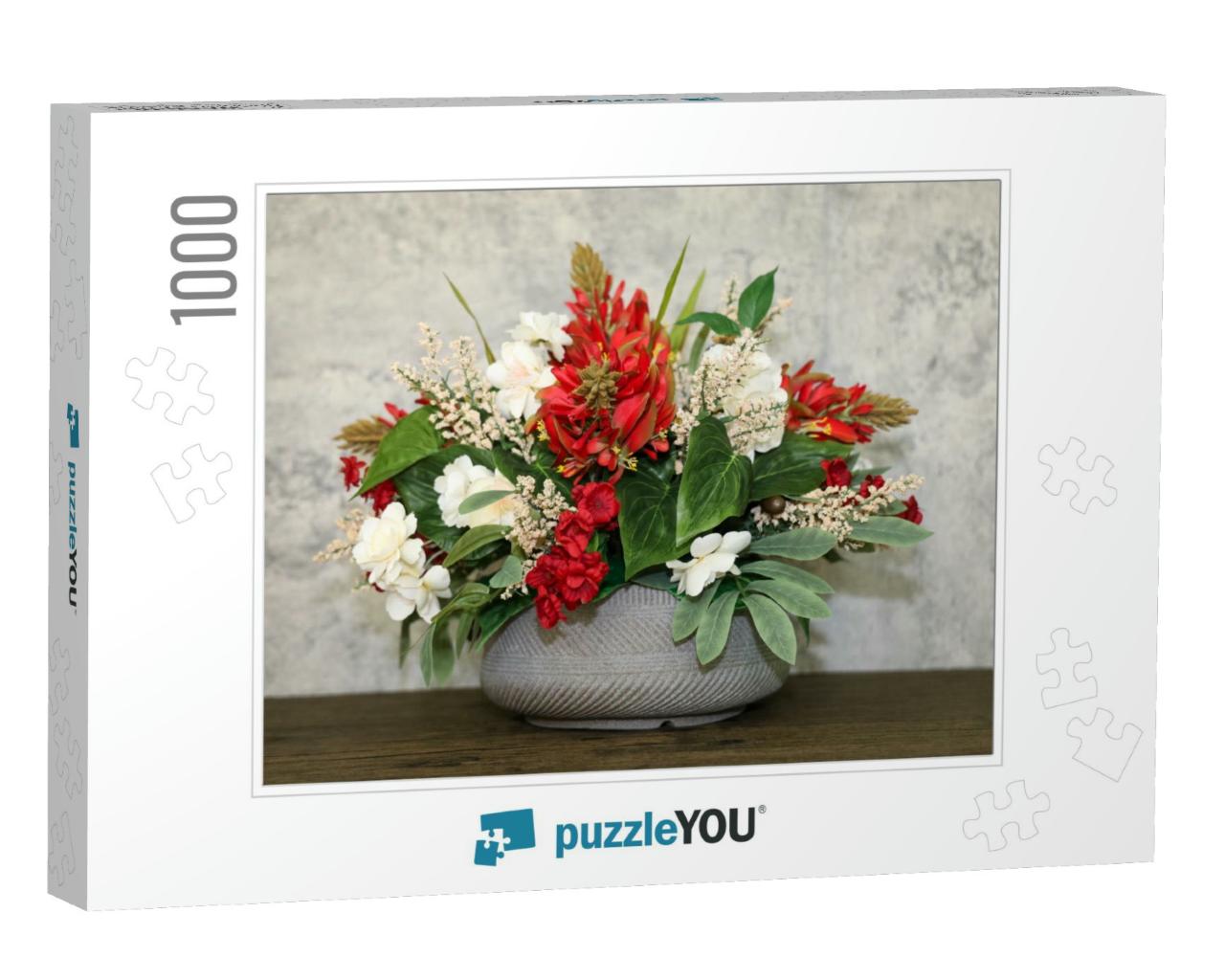 A Handmade Silk Flower Center Piece Arrangement with Red... Jigsaw Puzzle with 1000 pieces