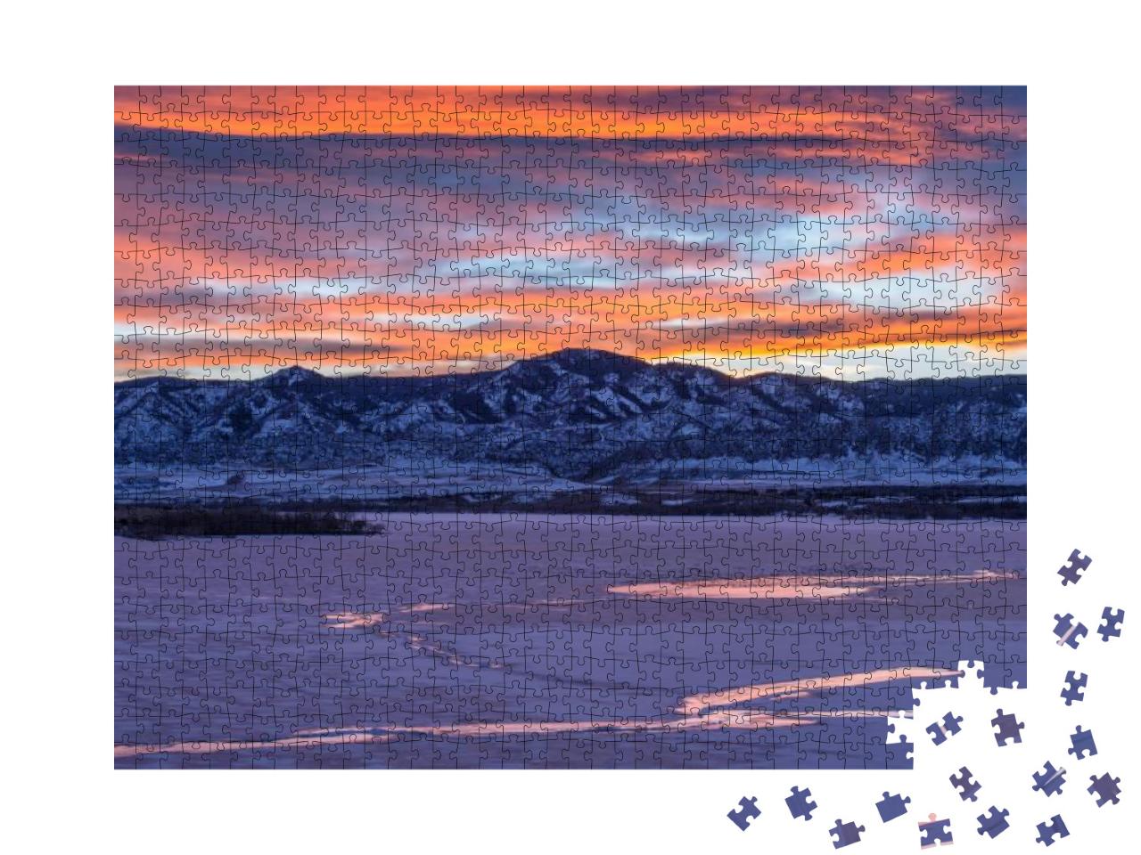 Sunset Winter Mountain Lake - a Colorful & Bright Winter... Jigsaw Puzzle with 1000 pieces