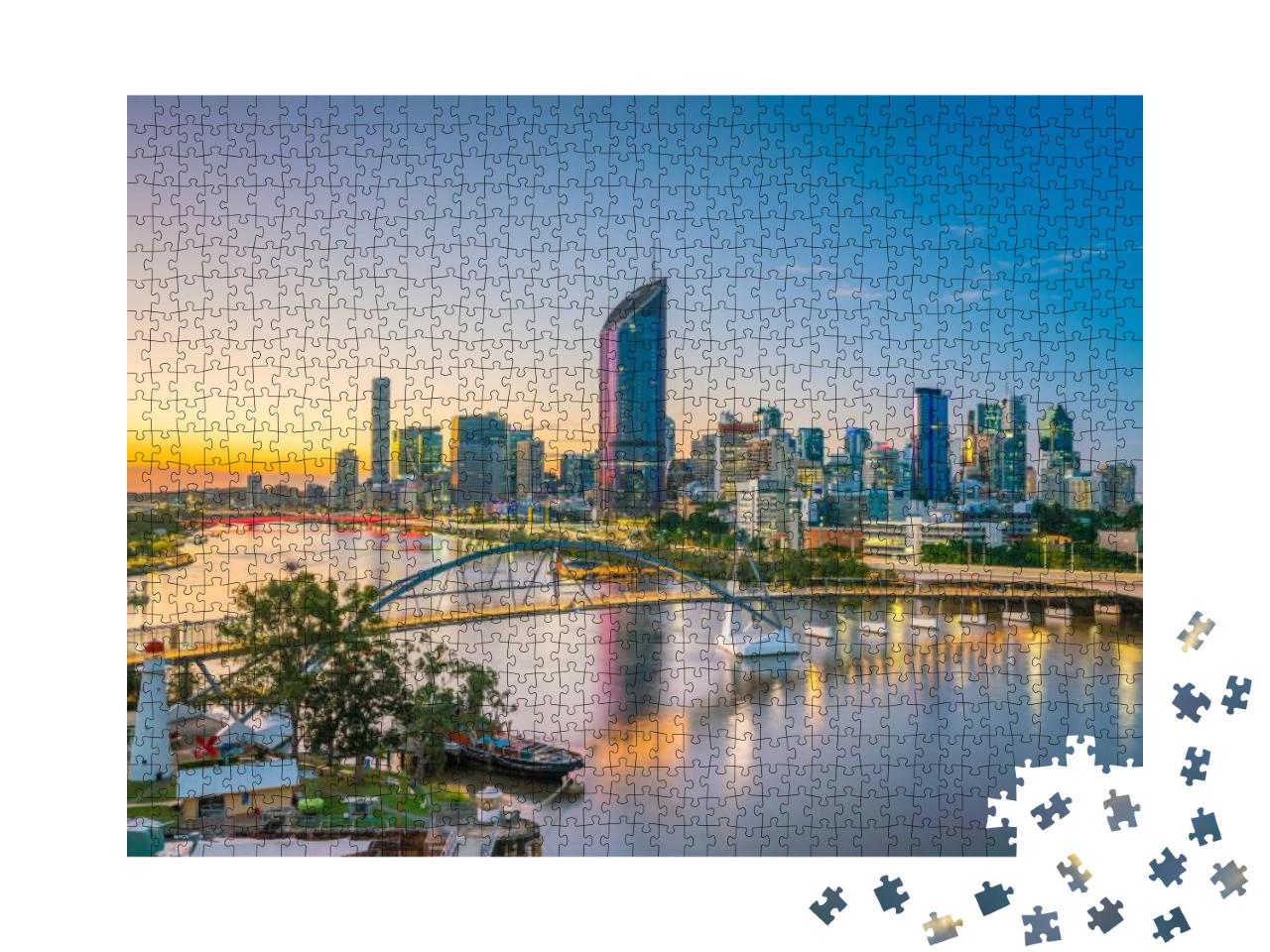 Brisbane City Skyline & Brisbane River At Twilight in Aus... Jigsaw Puzzle with 1000 pieces