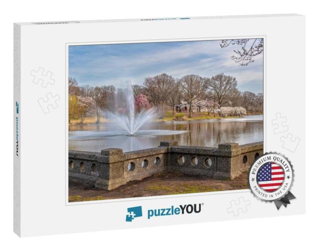 The Fountain & Cherry Blossom Trees of Branch Brook Park... Jigsaw Puzzle