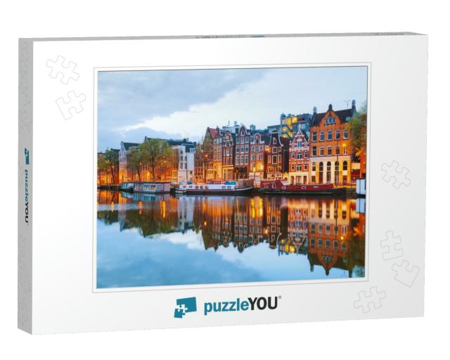 Night City View of Amsterdam, the Netherlands with Amstel... Jigsaw Puzzle