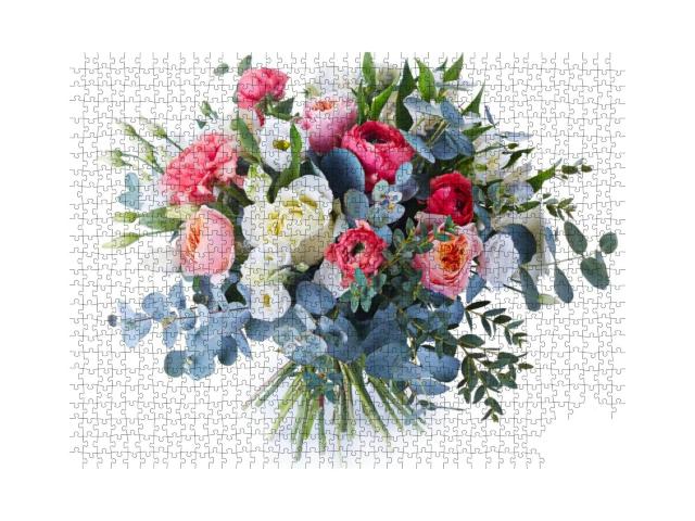 Wedding Bouquet Isolated on White. Fresh, Lush Bouquet of... Jigsaw Puzzle with 1000 pieces