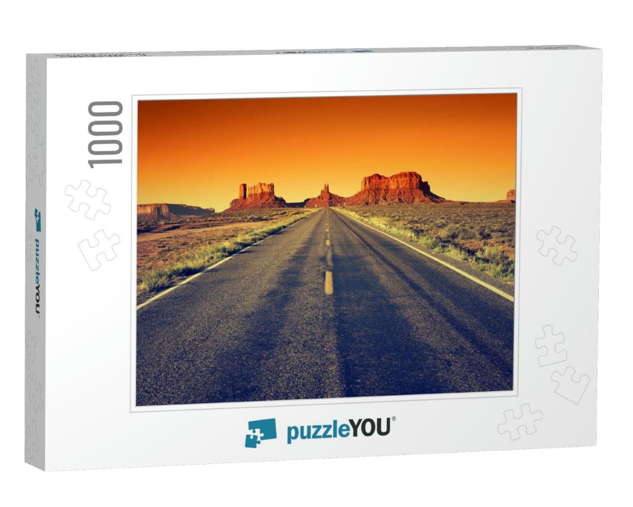 Road to Monument Valley At Sunset, Usa... Jigsaw Puzzle with 1000 pieces