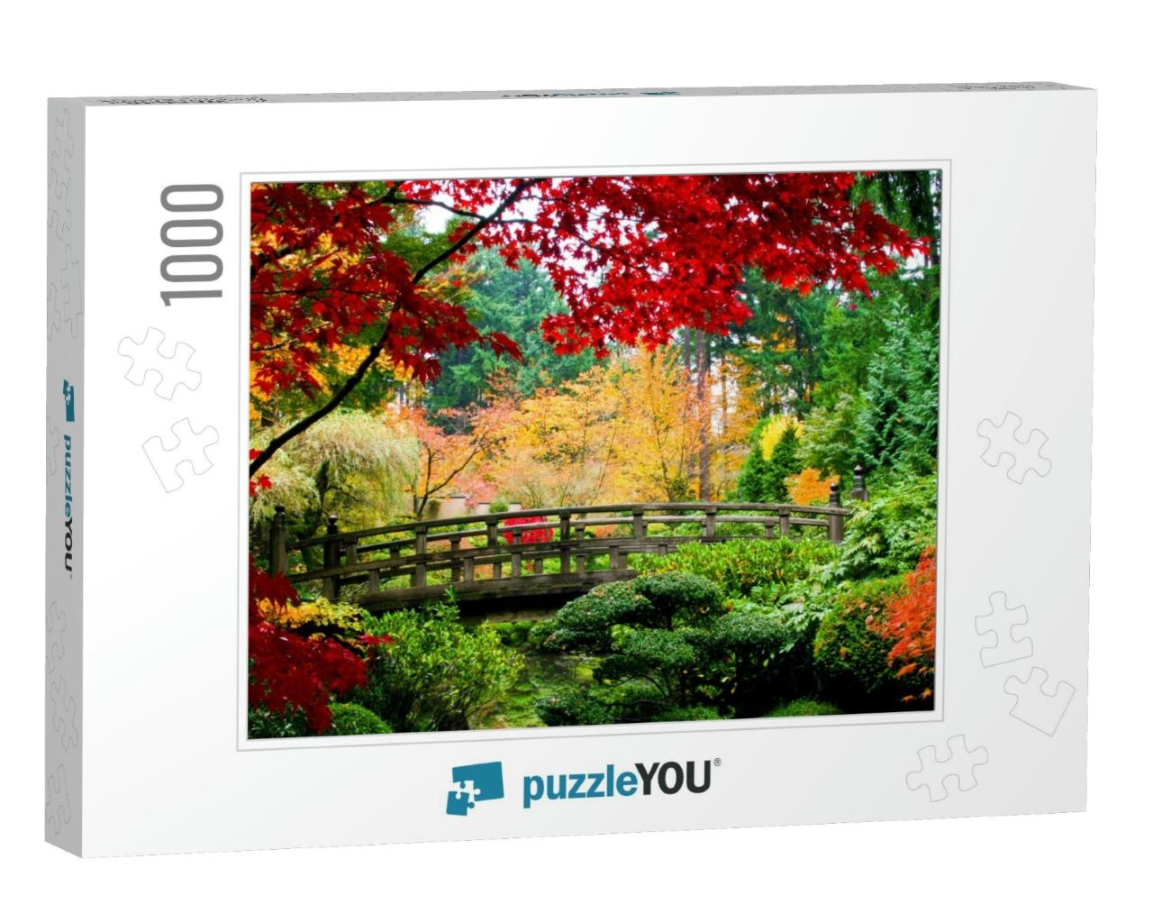 A Bridge in a Japanese Garden During Fall Season... Jigsaw Puzzle with 1000 pieces