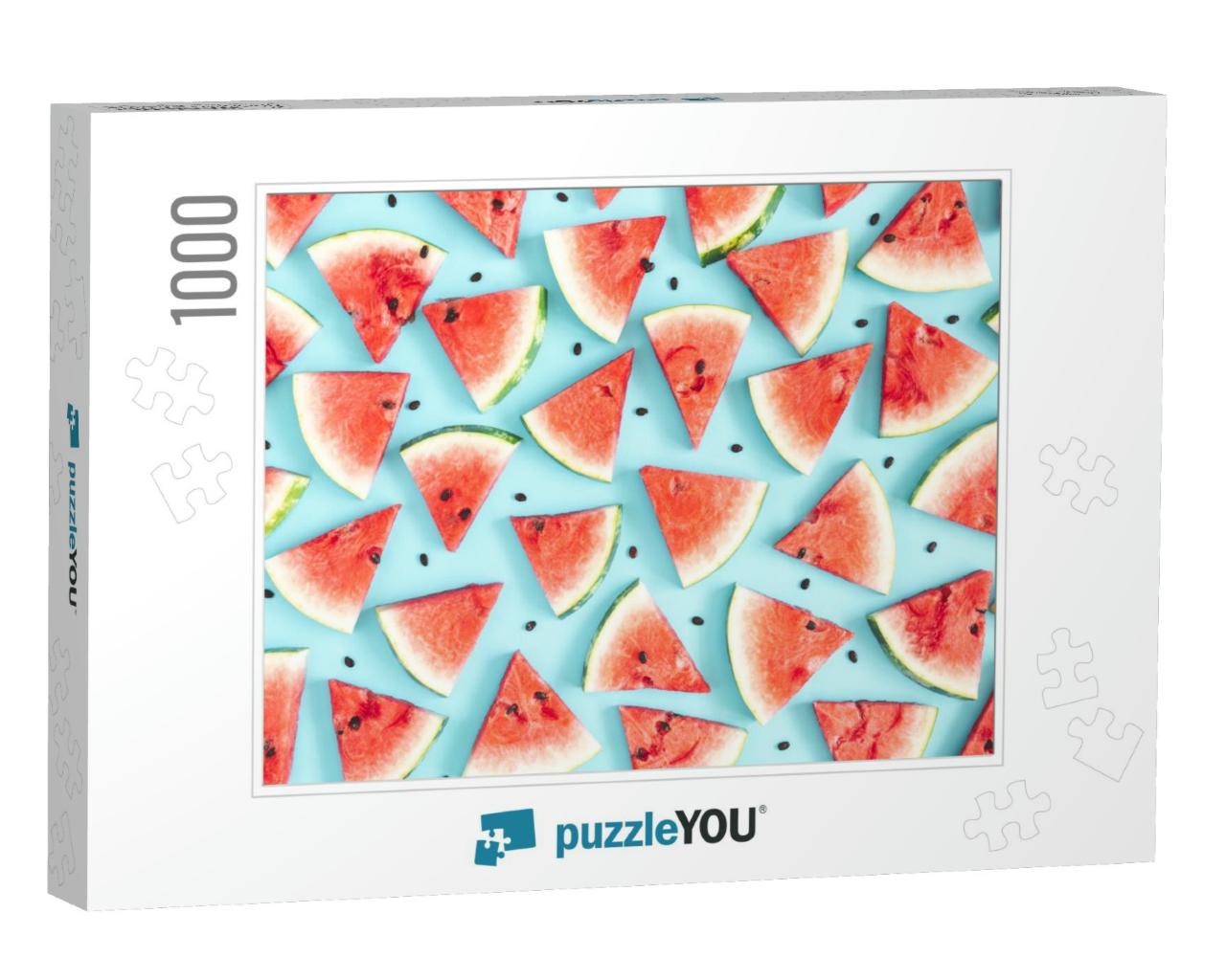Watermelon Pattern. Red Watermelon on Blue Background. Su... Jigsaw Puzzle with 1000 pieces