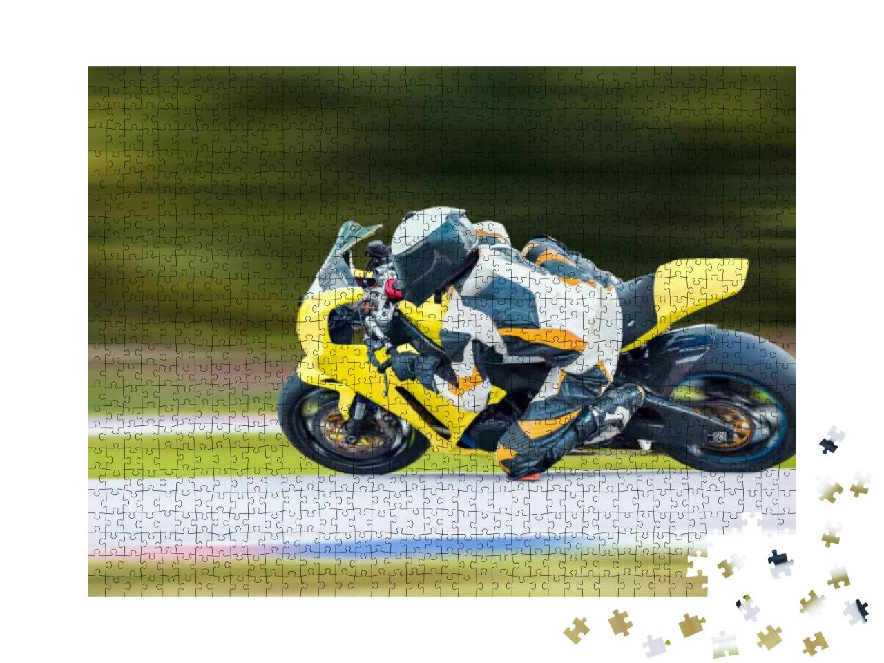 Motorcycle Leaning Into a Fast Corner on Highway... Jigsaw Puzzle with 1000 pieces