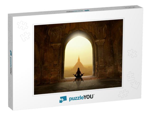 Woman with Yoga Pose in Buddhist Temple... Jigsaw Puzzle