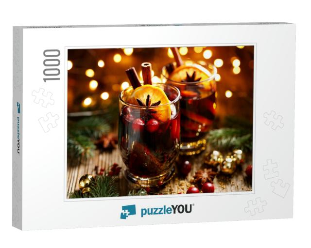 Christmas Mulled Red Wine with Spices & Fruits on a Woode... Jigsaw Puzzle with 1000 pieces