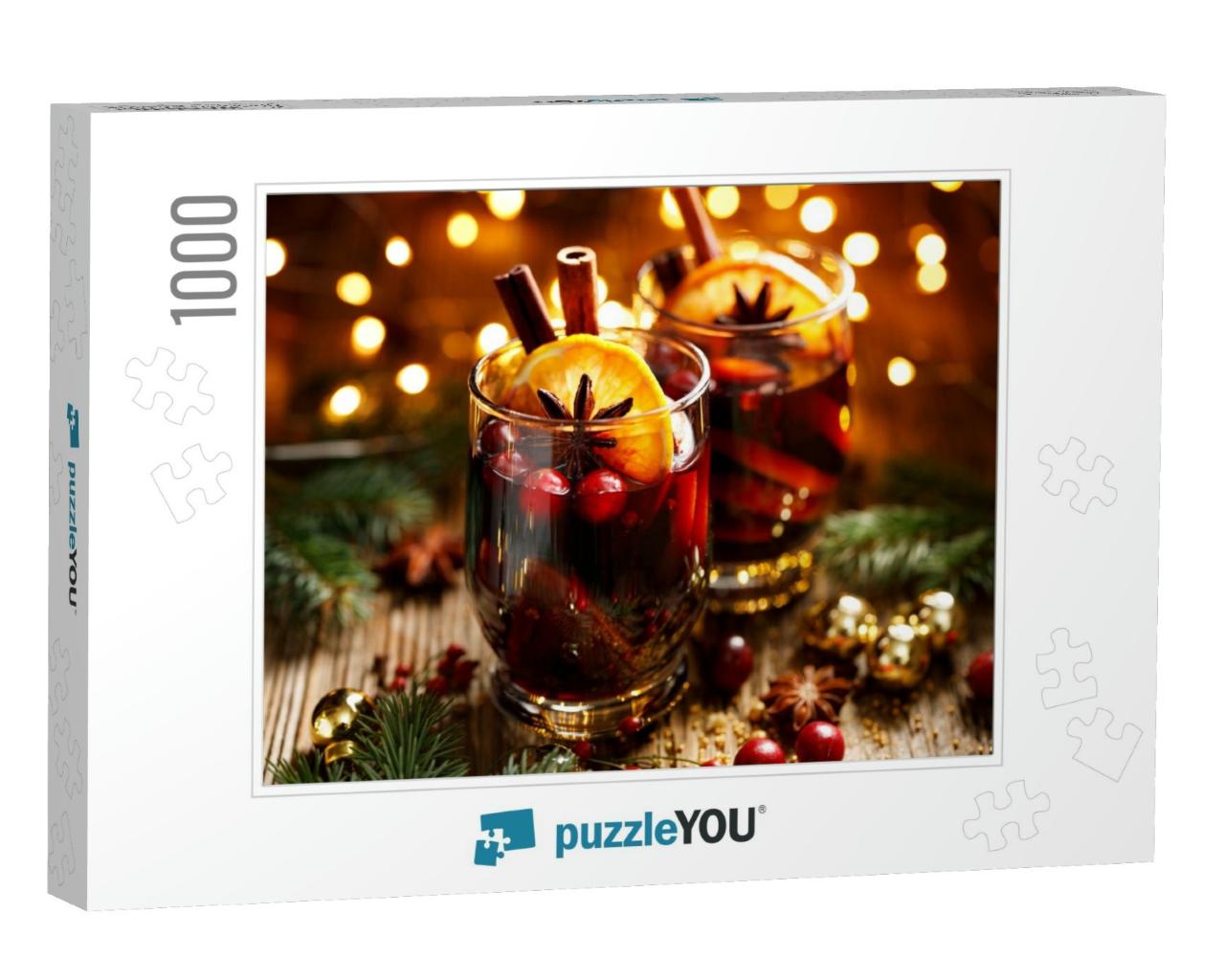 Christmas Mulled Red Wine with Spices & Fruits on a Woode... Jigsaw Puzzle with 1000 pieces