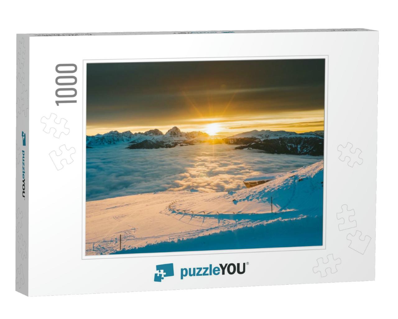 Drone Aerial View of Snowy Mountains in Kronplatz, Italy... Jigsaw Puzzle with 1000 pieces