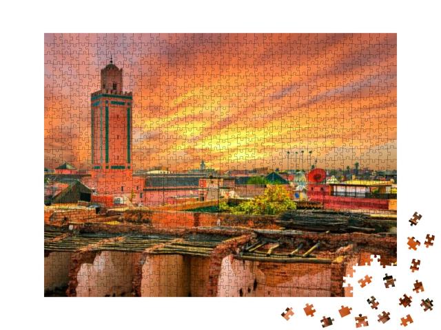 Panoramic Sunset View of Marrakech & Old Medina, Morocco... Jigsaw Puzzle with 1000 pieces