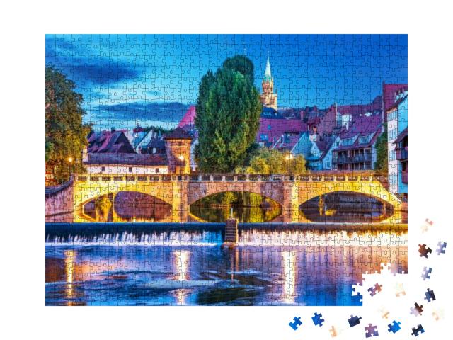 Scenic Summer Night View of the Bridge Over Pegnitz River... Jigsaw Puzzle with 1000 pieces