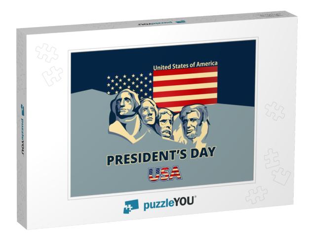 Happy Presidents Day Card with Rushmore Four Presidents... Jigsaw Puzzle