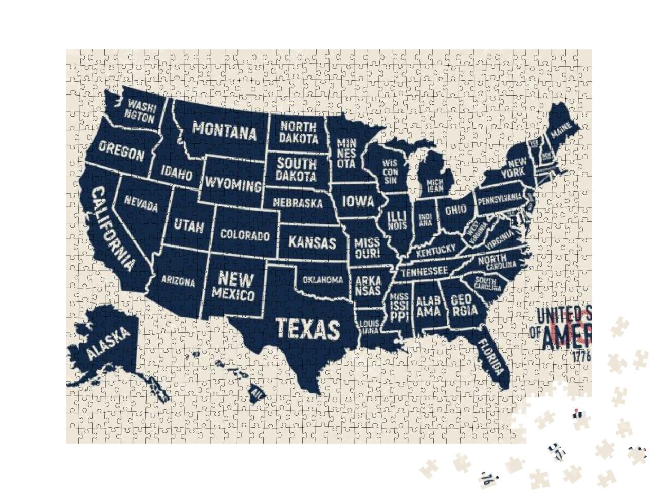 United States Map. Vintage USA Map with State Names. Poste... Jigsaw Puzzle with 1000 pieces