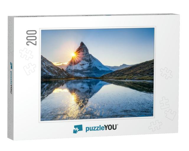 Riffelsee & Matterhorn Mountain in Swiss, Canton of Valai... Jigsaw Puzzle with 200 pieces