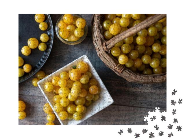 Organic Yellow Plums Mirabelle in a Basket... Jigsaw Puzzle with 1000 pieces