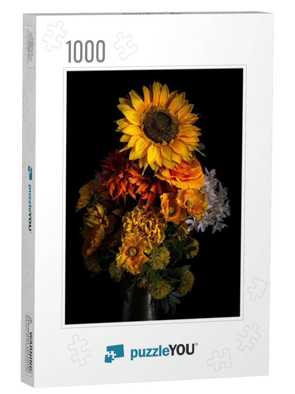 Bouquet of Autumn Yellow, Orange & White Flowers in a Sil... Jigsaw Puzzle with 1000 pieces