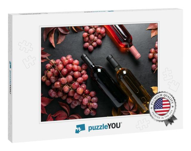 Overhead View on Assortment of Wine Bottles Lying Down on... Jigsaw Puzzle