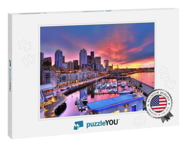 Famous Seattle Skyline Dazzling Under a Beautiful Dawn Sk... Jigsaw Puzzle